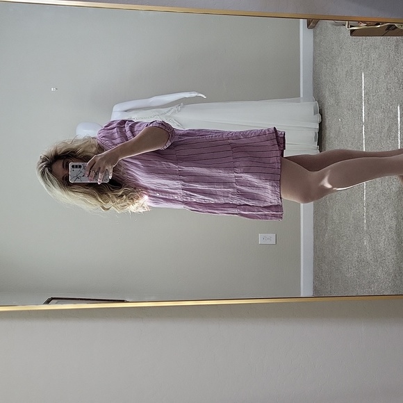 J.Jill Purple Shirt Dress Button Front Linen Stripe Rolled Sleeve Size M - Picture 6 of 14